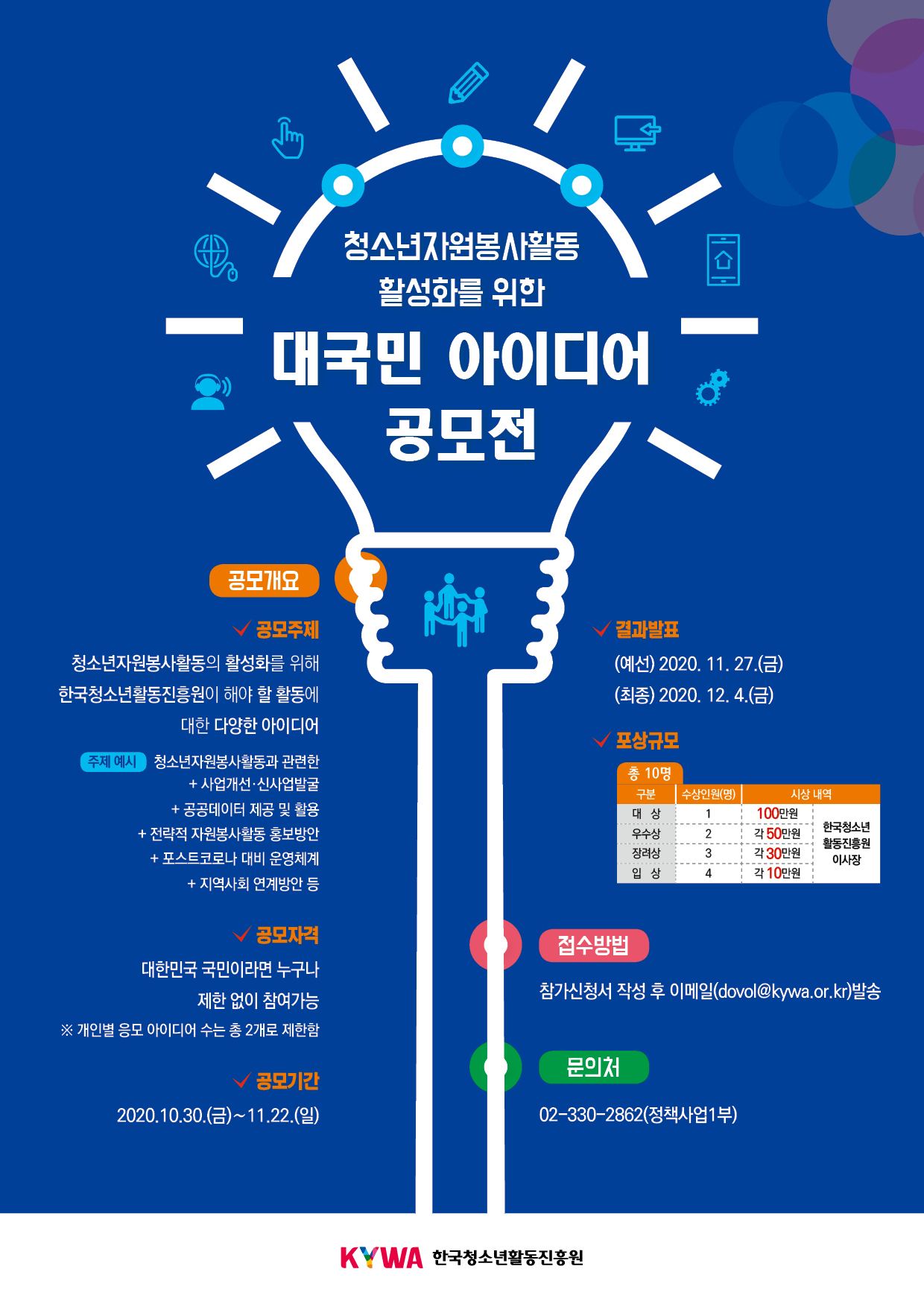 청소년자원봉사활동 활성화를 위한 대국민 아이디어 공모전입니다. 세부내용은 본문내용을 참고하시기 바랍니다. 