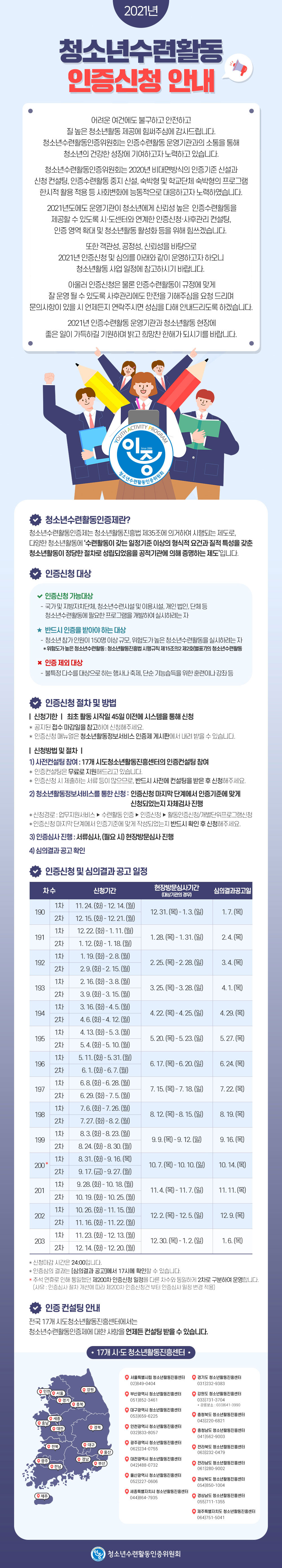 2021년 청소년수련활동인증제 인증신청에 대한 이미지입니다. 자세한 내용은 아래 전문을 확인해주세요